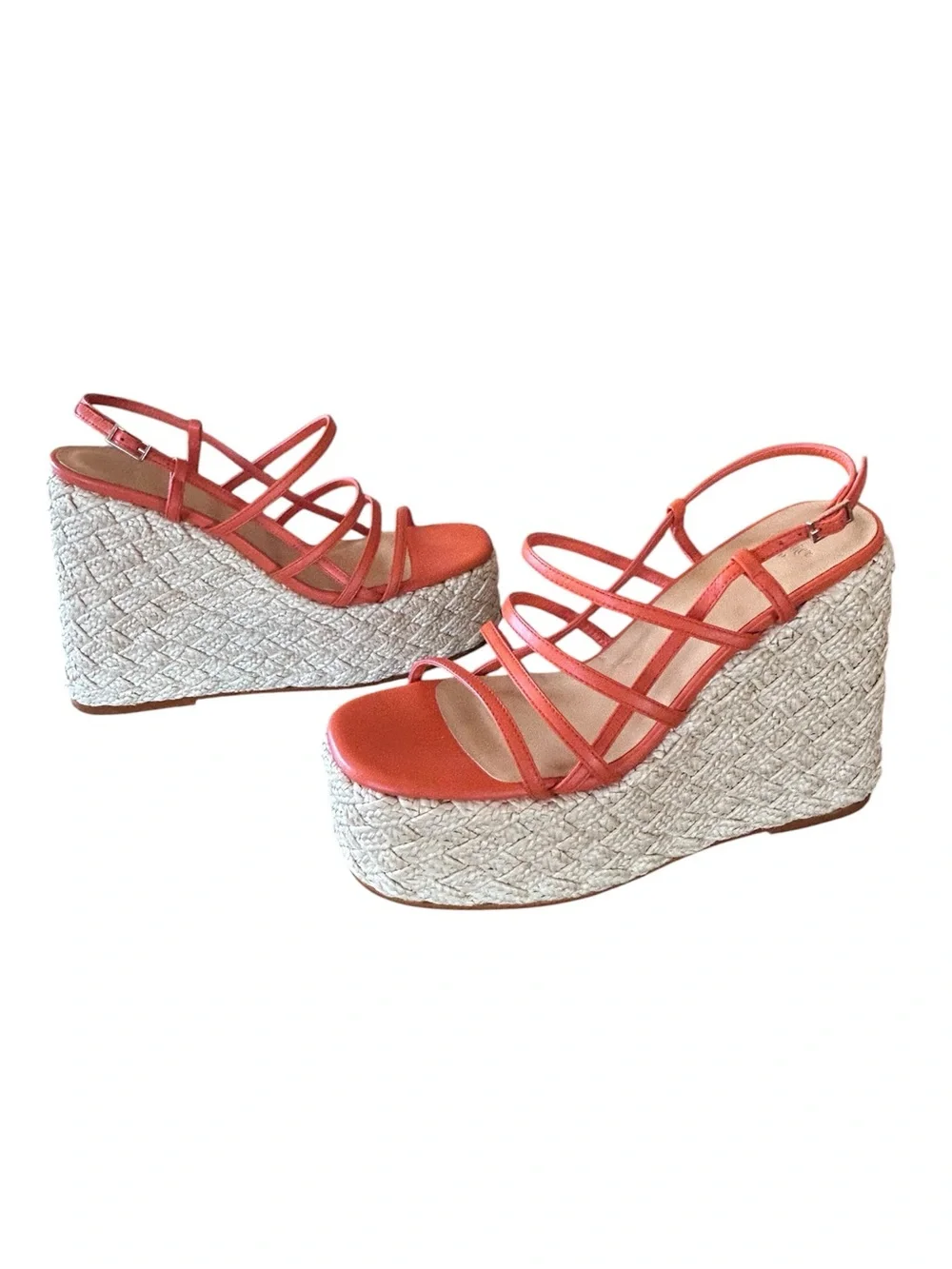 Castaner Orange Strappy Espadrille Wedge Sandals